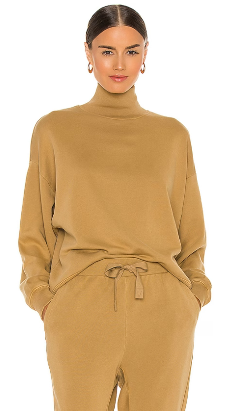 FRAME Organic Pima Cotton Funnel Neck Sweatshirt Top Camel Nordstrom NWT XS $178